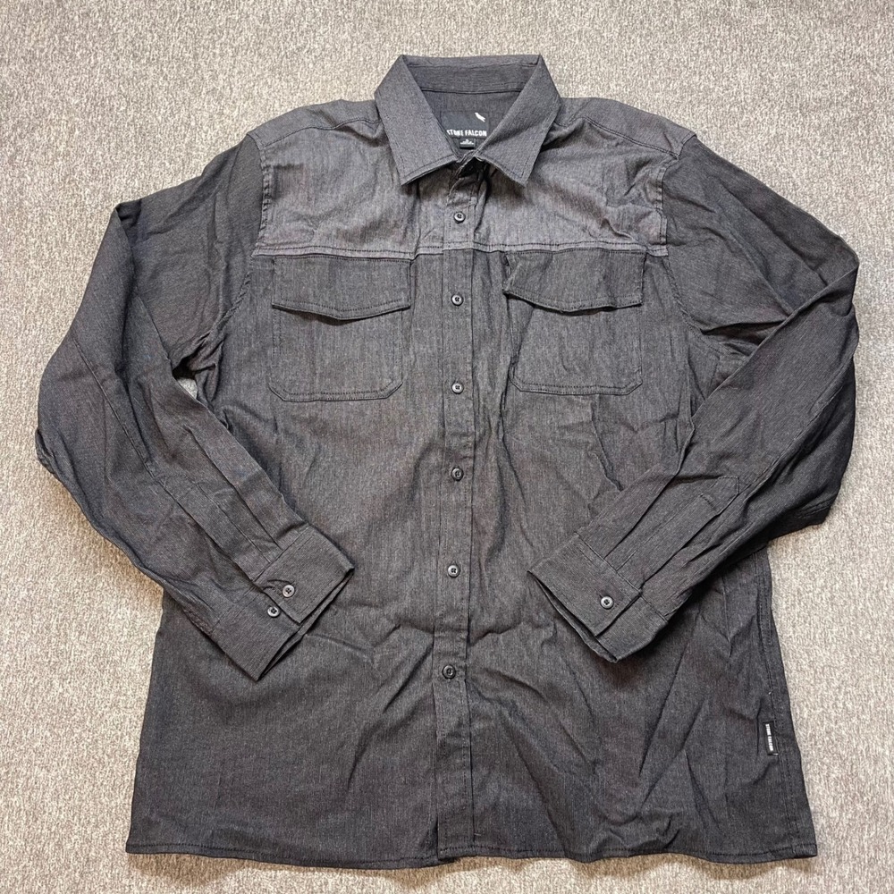 Stone Falcon Mens XL Charcoal Grey Long Sleeve Button Down Utility Shirt Western